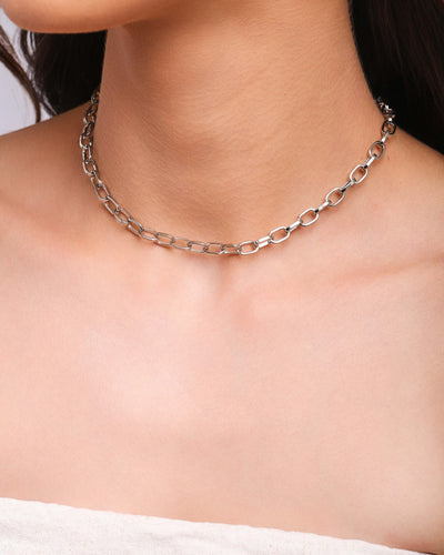 Choker Elos Ovais Ródio Branco - 30 cm
