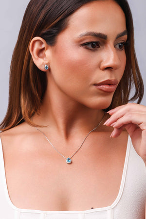Conjunto Gota Turquesa Cravejada Ródio Branco