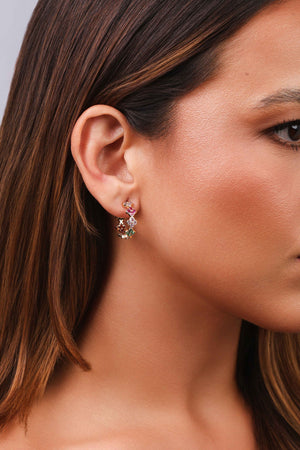 Brinco Argola Flor Colorida Banhado a Ouro 18K