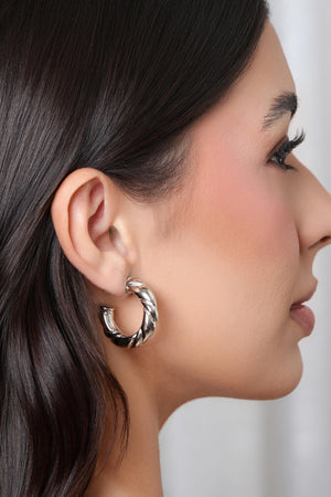 Brinco Argola Tubo Torcida ABS Ródio Branco