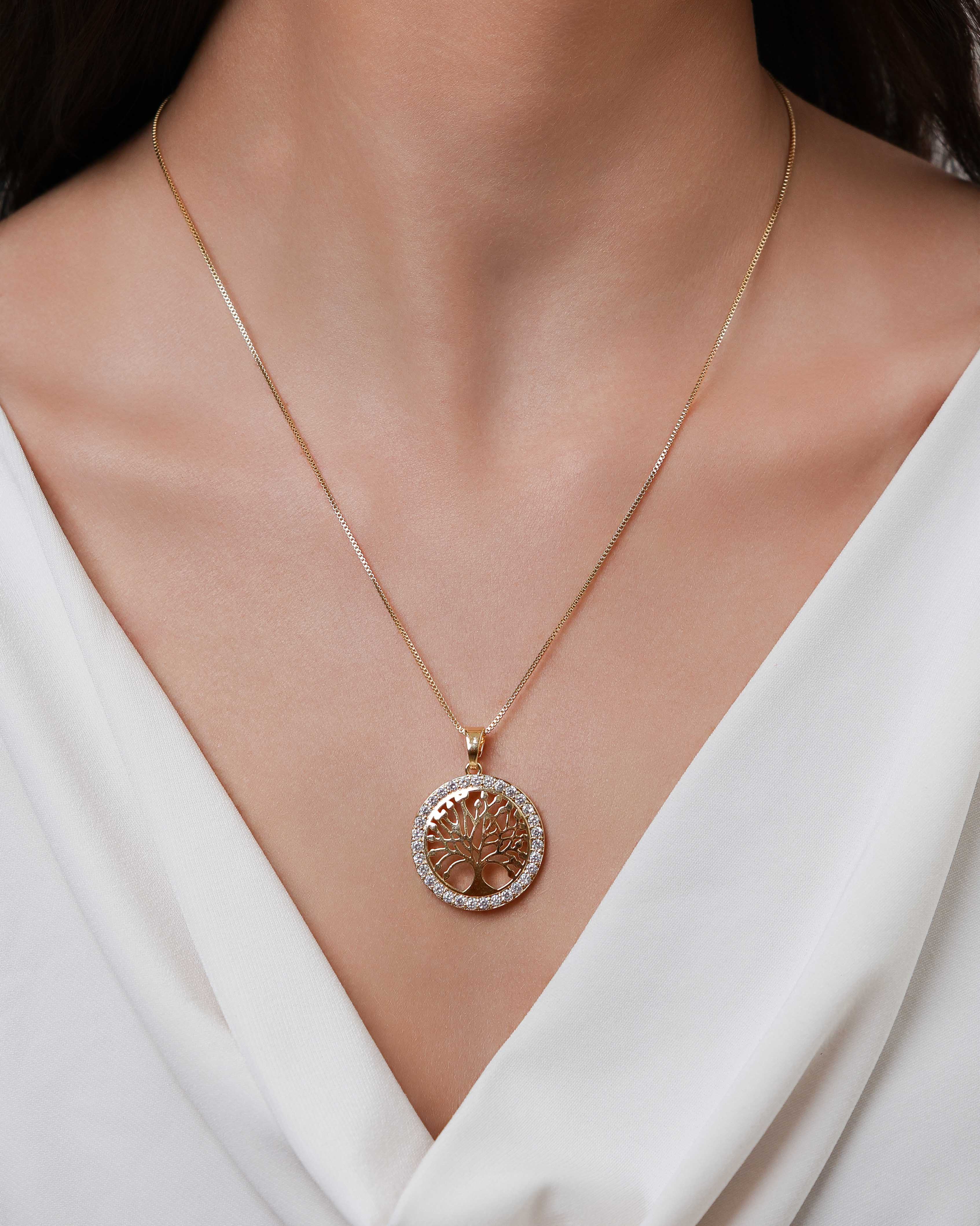 Pingente Árvore da Vida Cravejada Cristal 2.5 cm Banhado a Ouro 18K