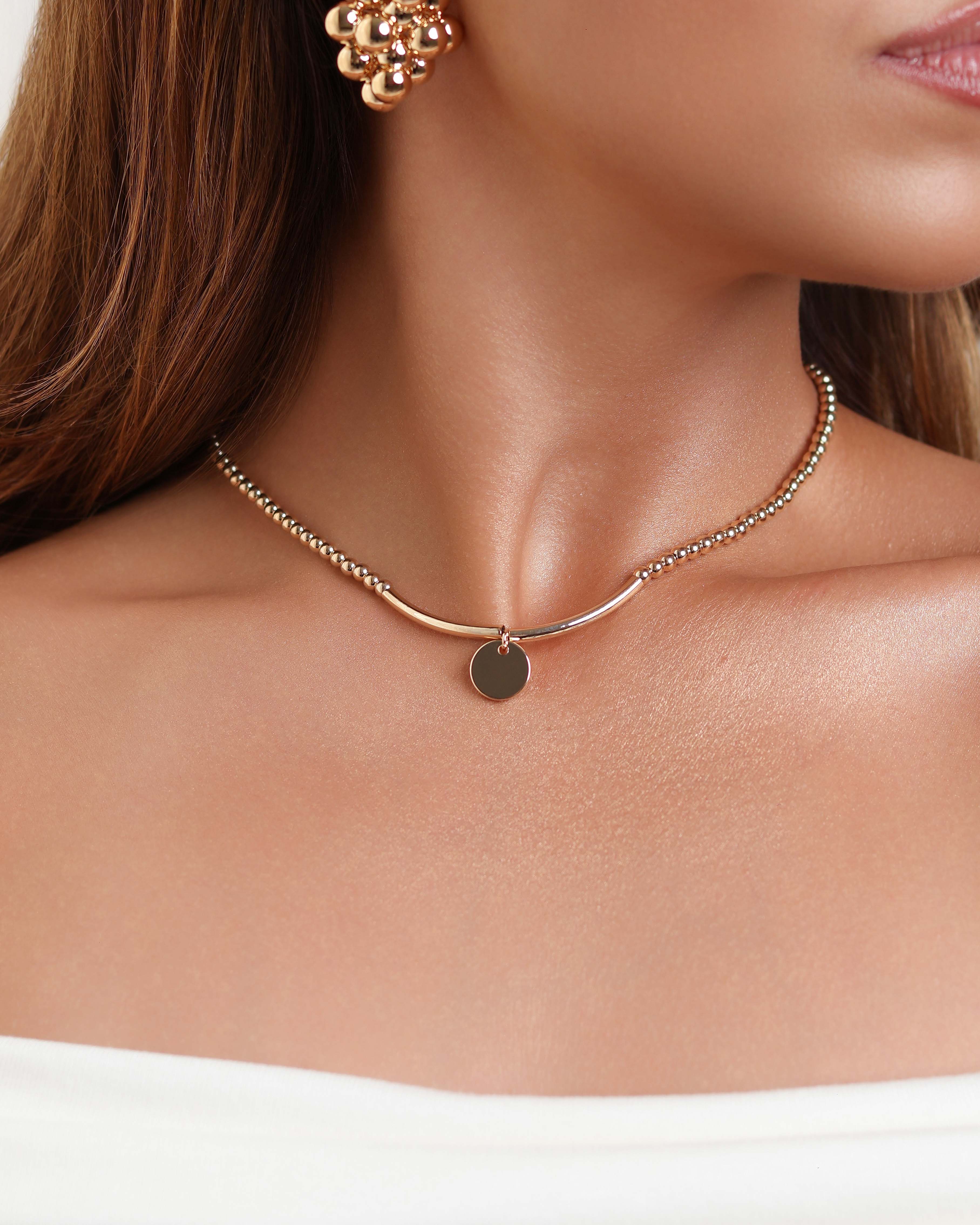 Choker Bolinhas Pingente Redondo Banhado a Ouro 18K