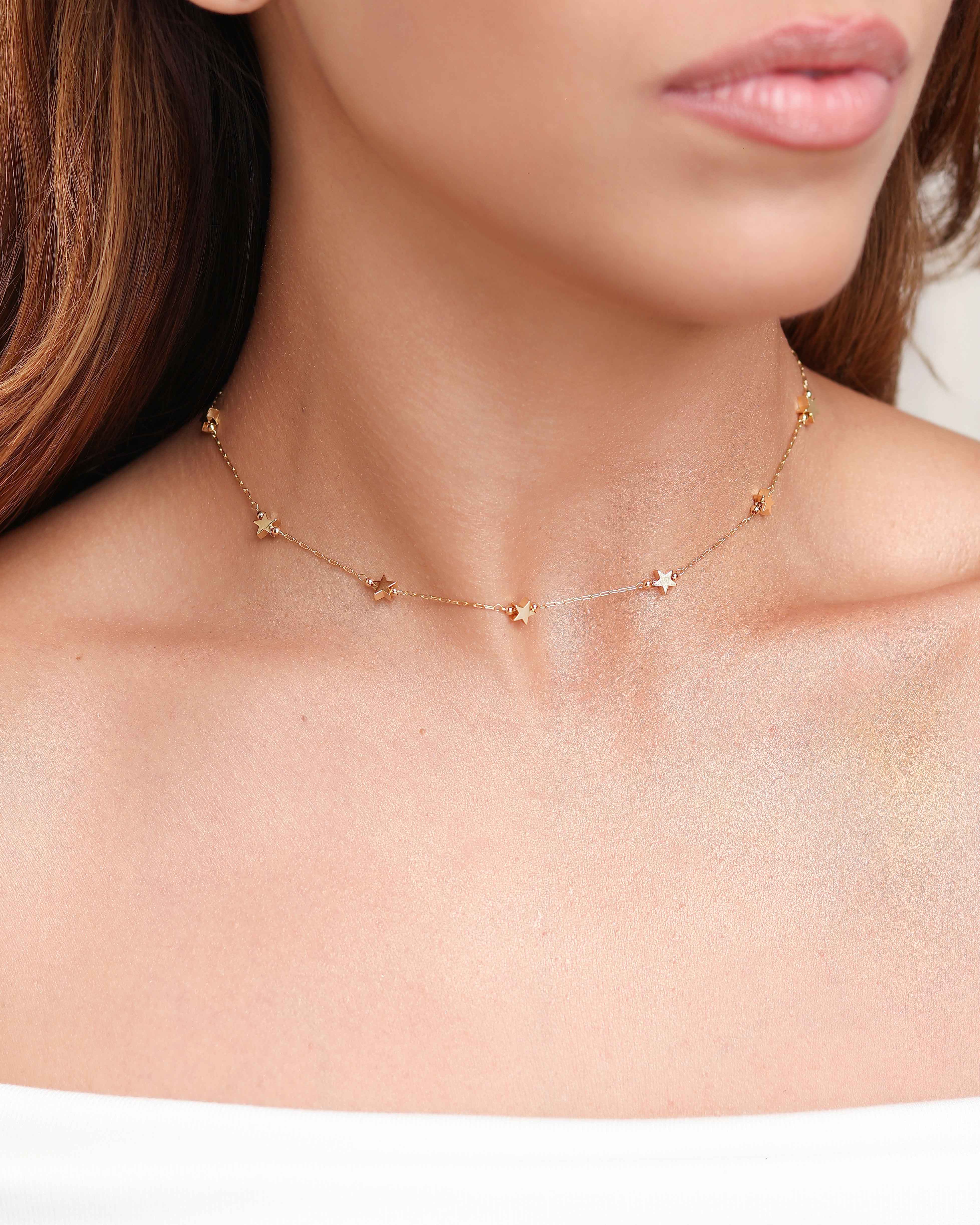 Choker Elos Mini Estrelas Banhado a Ouro 18K