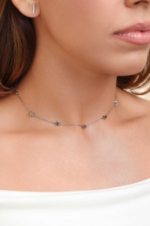 Choker Elos Mini Estrelas Ródio Branco