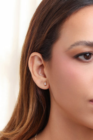 Brinco Retangular Cristal Pequeno Banhado a Ouro 18K