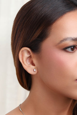 Brinco Retangular Cristal Pequeno Ródio Branco