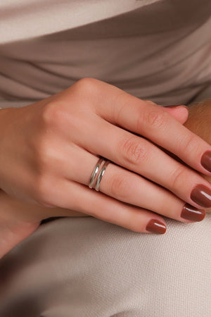 Anel Aro Duplo Tamanho M Ródio Branco