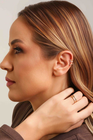 Piercing Fake Três Zircônia Banhado a Ouro 18K