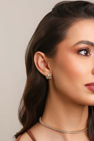 Brinco Flor Cravejado Cristal Banhado a Ouro 18K