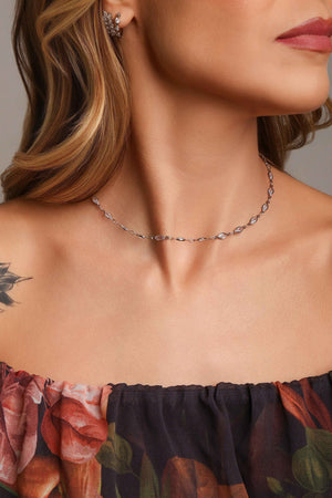 Choker Zircônia Navete Ródio Branco - 32 cm