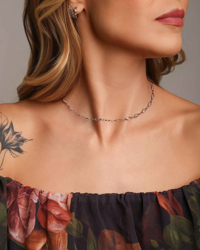 Choker Navetes Ródio Branco - 32 cm