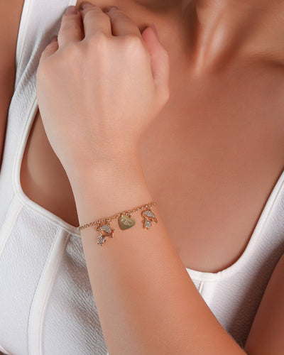 Pulseira Filho e Filha com Coração Amor Banhado a Ouro 18K