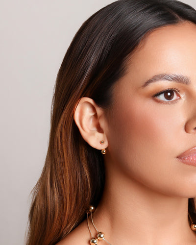 Brinco Ear Jacket Bolinha Lisa Banhado a Ouro 18K