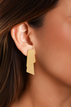 Brinco Ear Jacket Duas Chapas Lisas Banhado a Ouro 18K