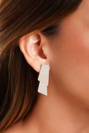 Brinco Ear Jacket Duas Chapas Lisas Ródio Branco