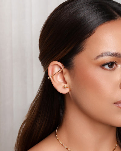 Brinco Ear Cuff Fio Bolas Banhado a Ouro 18K
