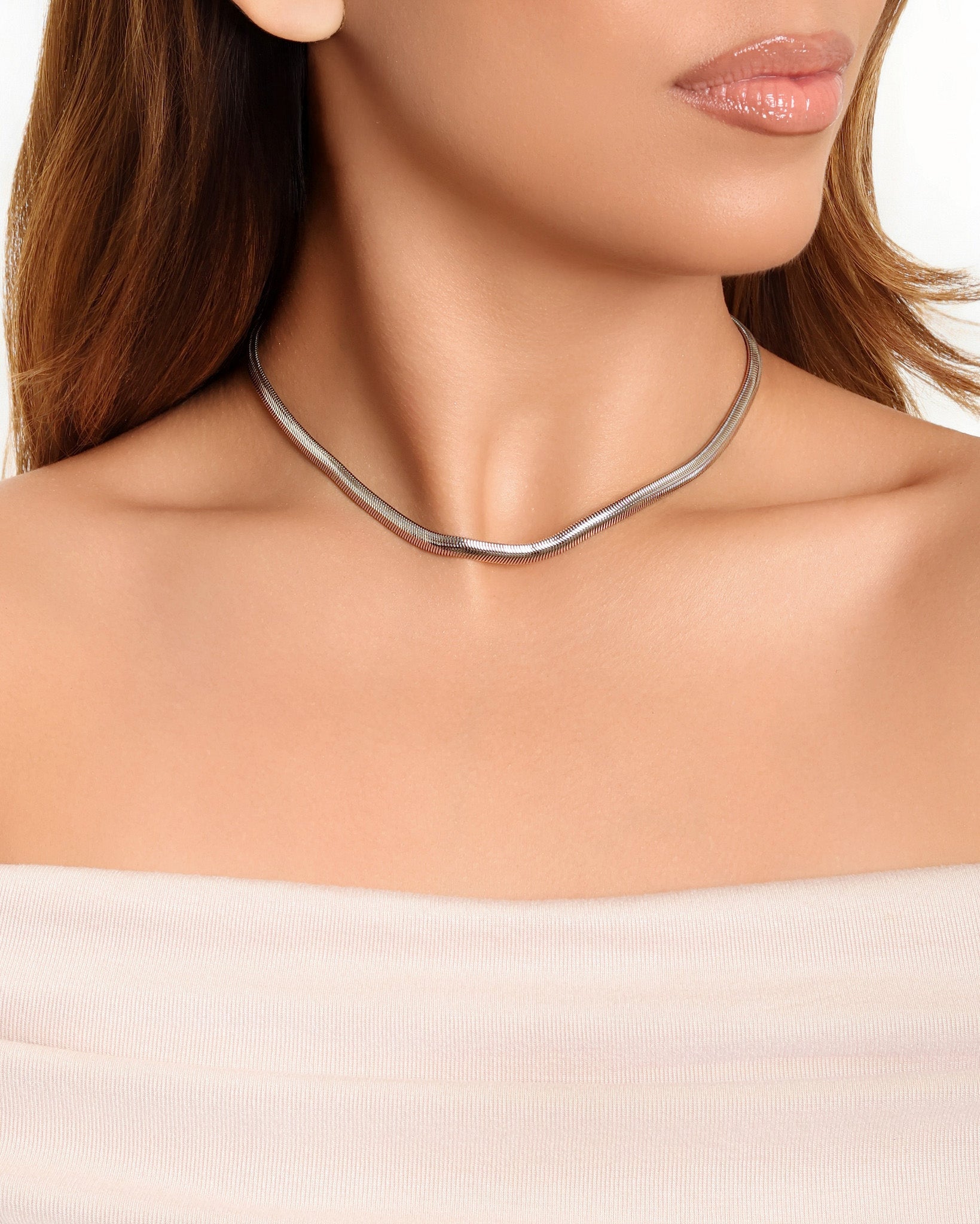 Choker Snake Ródio Branco - 32 cm