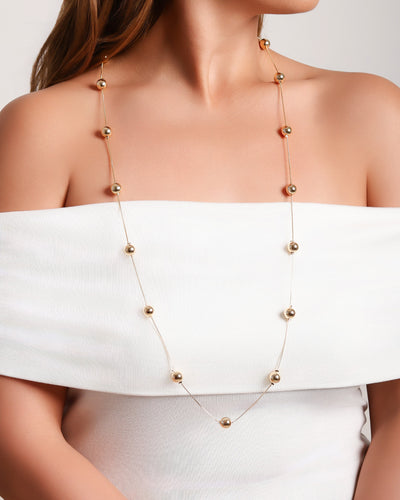Colar Longo Corda com Bolas Banhado a Ouro 18K - 95 cm