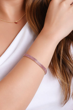 Pulseira Tripla Safira Rosa Cravejada Banhado a Ouro 18K