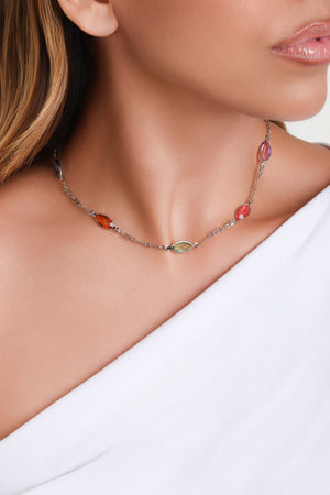 Choker Navetes Coloridos Ródio Branco