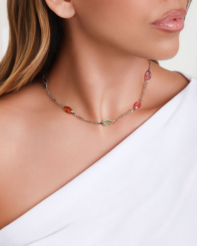Choker Navetes Coloridos Ródio Branco - 30 cm