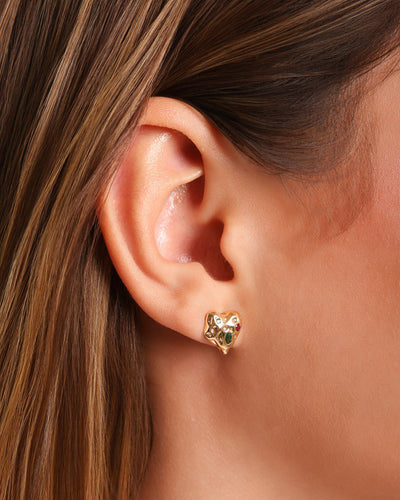 Brinco Coração Zircônia Colorida Banhado a Ouro 18K