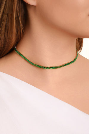 Choker Cristal Esmeralda Banhado a Ouro 18K