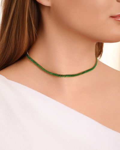 Choker Cristal Esmeralda Banhado a Ouro 18K - 36 cm