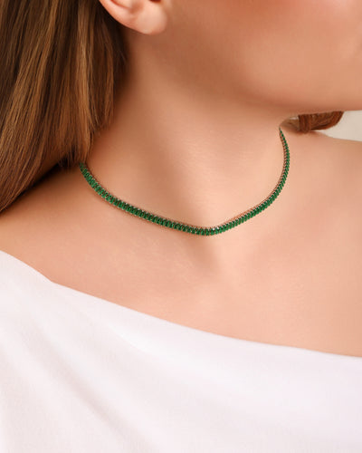 Choker Cristal Esmeralda Ródio Branco - 36 cm