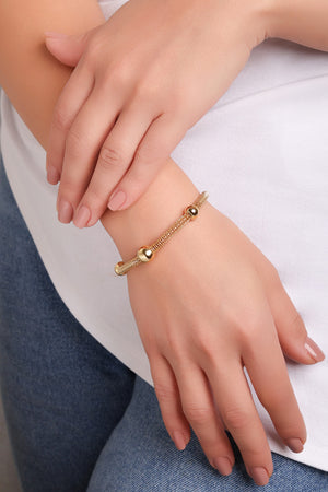 Pulseira Malha Oca Três Bolas Banhado a Ouro 18K
