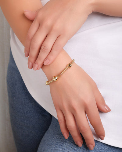 Pulseira Malha Oca Três Bolas Banhado a Ouro 18K