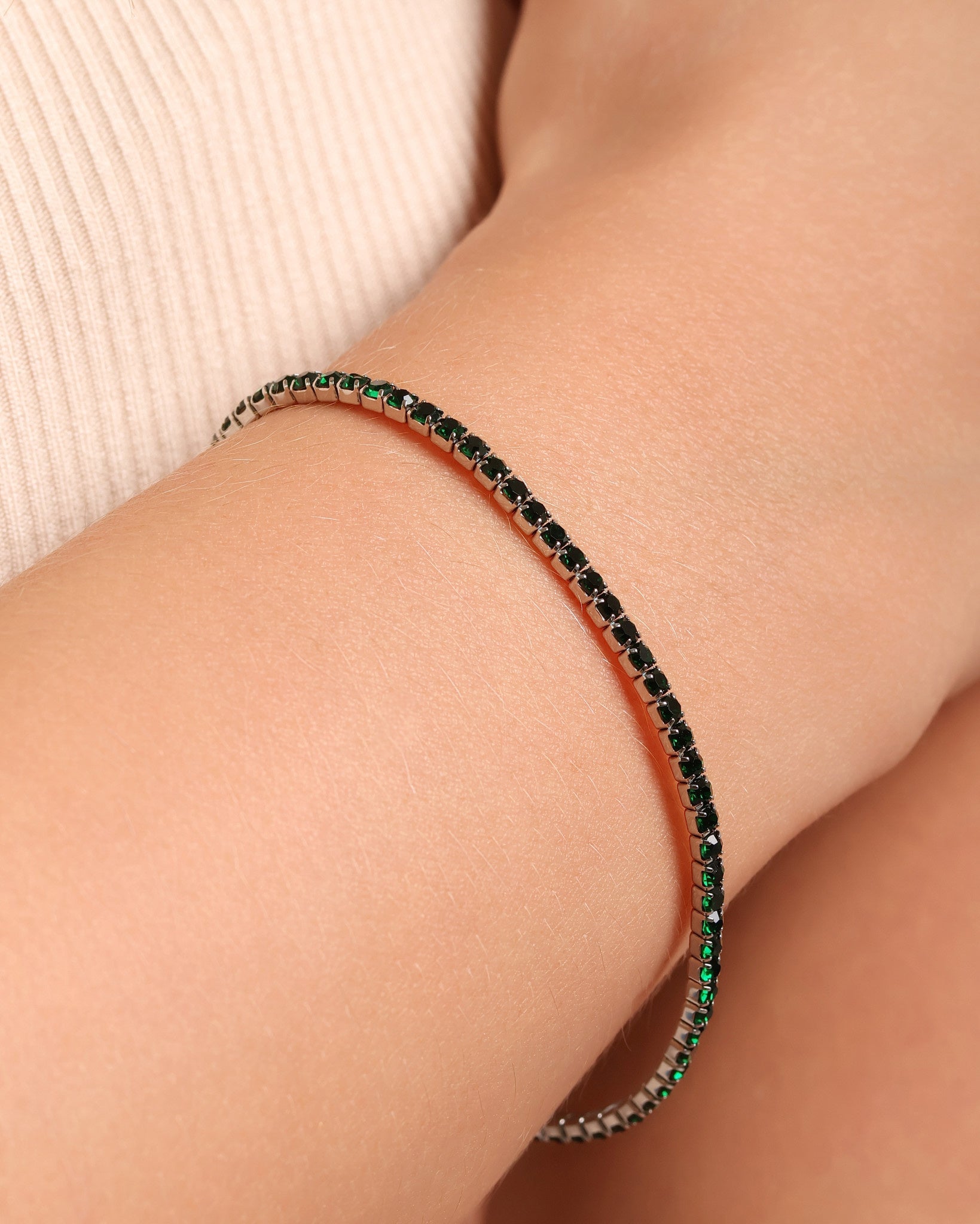 Pulseira Rivieira Esmeralda 2 mm Ajustável
