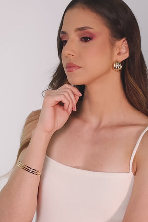 Bracelete Três Filetes Lisos 10 mm Banhado a Ouro 18K