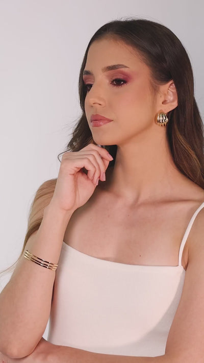 Bracelete Liso Flat Três Filetes 1 cm Banhado a Ouro 18K