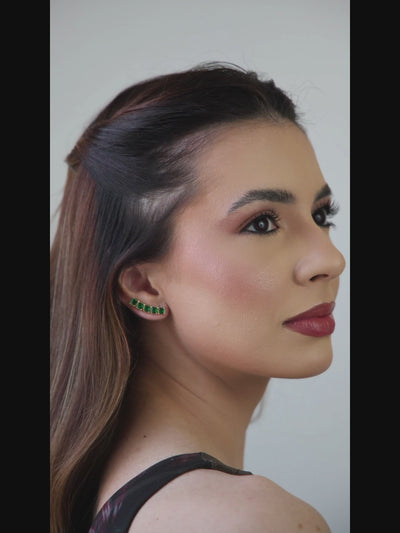 Brinco Ear Cuff Carre Quadrado Verde Esmeralda com Tarraxa Virgula