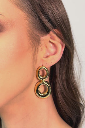 Brinco Oval Duplo Vazado Liso Banhado a Ouro 18K