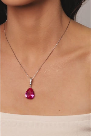 Pingente Gota Safira Rosa Cravejada Cristal Ródio Branco