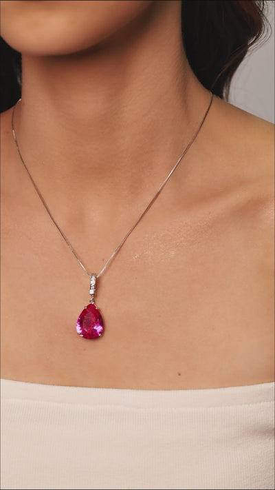 Pingente Gota Safira Rosa Cravejada Cristal Ródio Branco