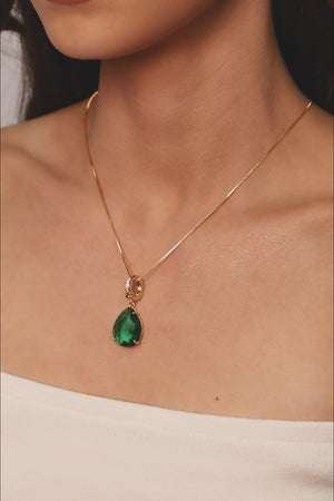 Pingente Gota Turmalina Cravejada Cristal Banhado a Ouro 18K