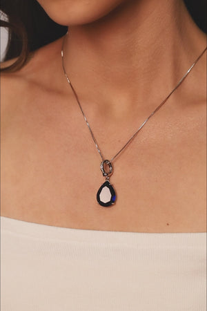 Pingente Gota Safira Cravejada Cristal Ródio Branco