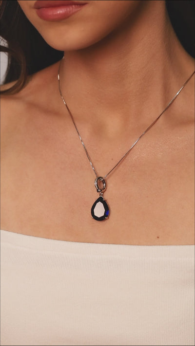 Pingente Gota Safira Azul Cravejada Cristal Ródio Branco