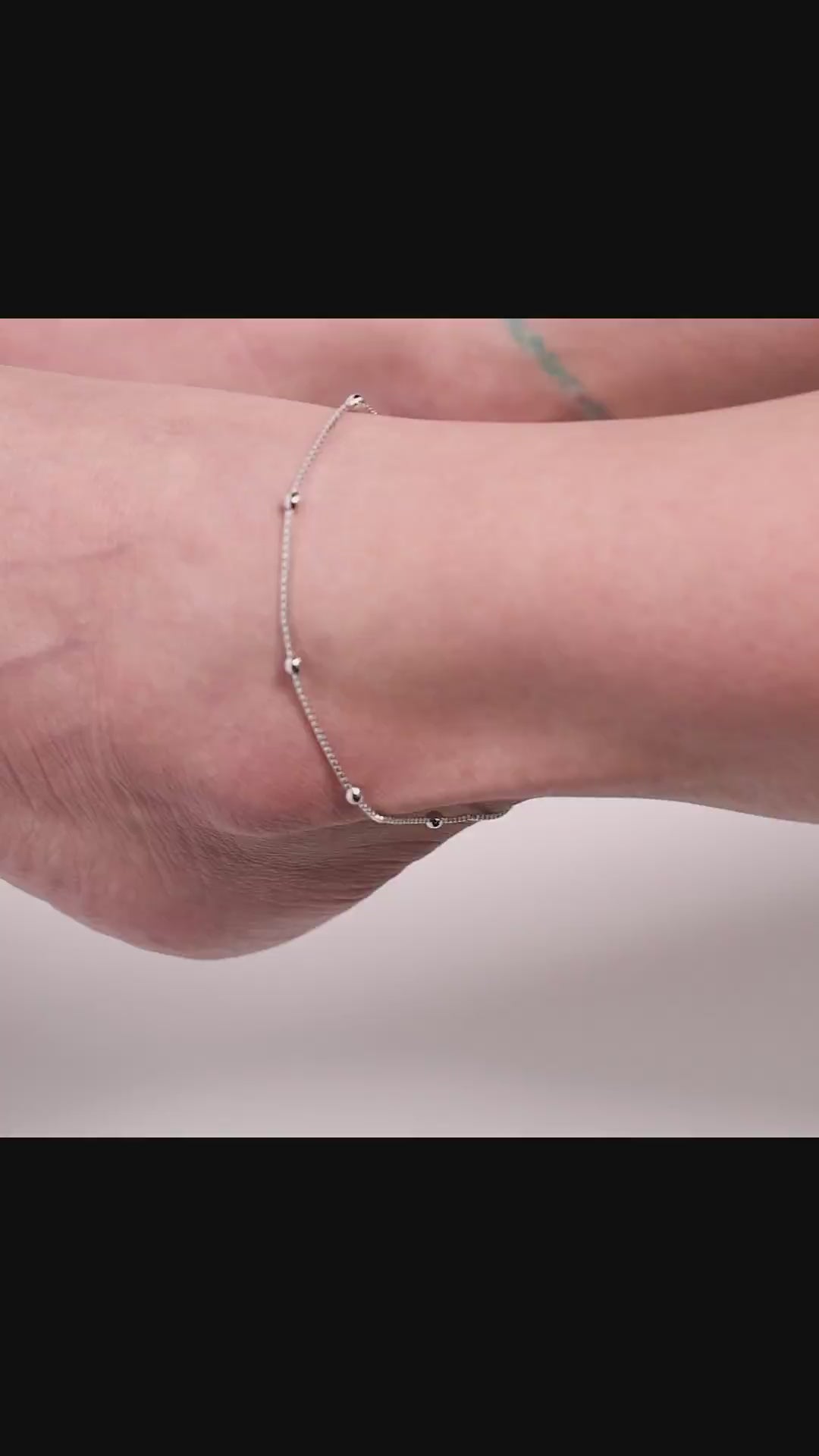 Tornozeleira Veneziana Bolinhas 1 mm Ródio Branco