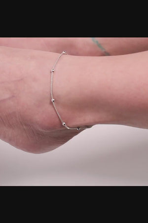 Tornozeleira Veneziana Bolinhas 1 mm Ródio Branco