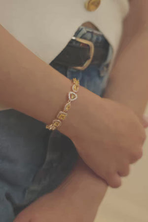 Pulseira Riviera Mix Citrino Cravejada Cristal com Fecho Italiano