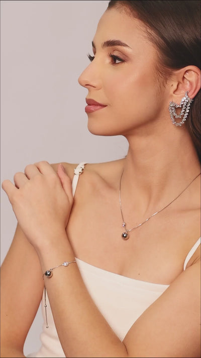 Choker Veneziana Bola Lisa e Ponto de Luz Cristal Ródio Branco - 35 cm
