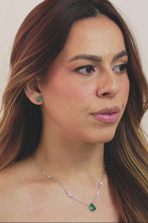 Conjunto Gargantilha Elo Veneziano com Pingente Gota Turmalina Paraíba e Brincos