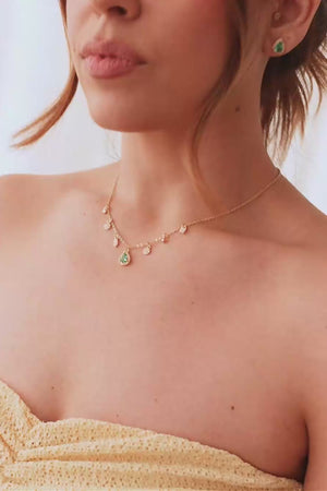 Conjunto com Berloques Cravejados Pingente e Brinco Gota Turmalina e Borda Cristal
