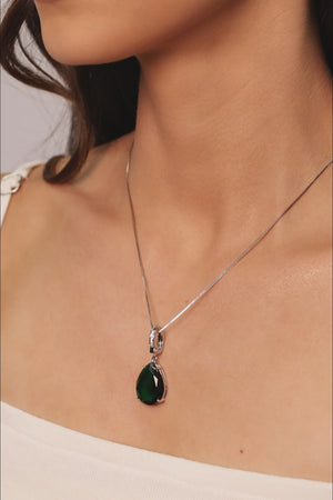 Pingente Gota Esmeralda Cravejada Cristal Ródio Branco