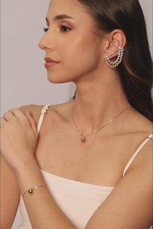 Ear Jacket Pontos de Luz Cristal Banhado a Ouro 18K