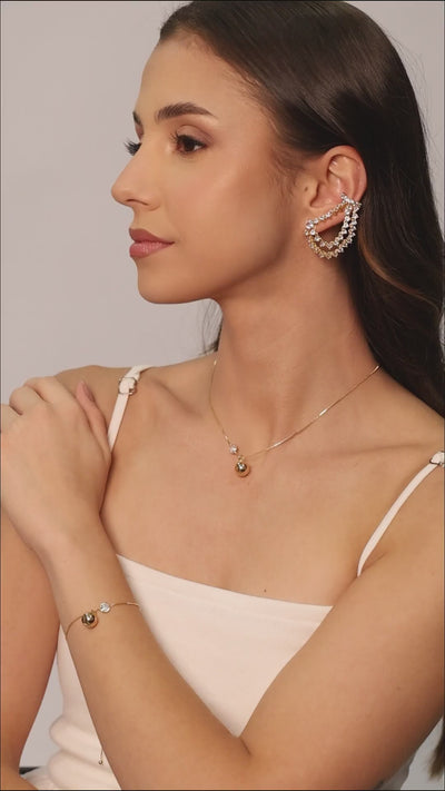 Choker Veneziana Bola Lisa e Ponto de Luz Cristal Banhado a Ouro 18K - 35 cm